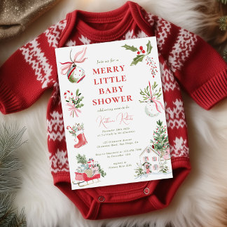 Convite Merry Little Watercolor Christmas Baby Shower