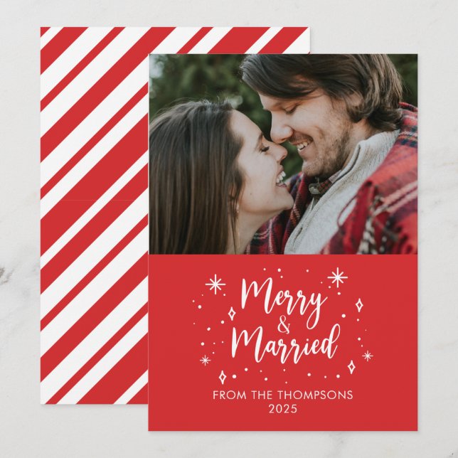 Convite Merry & Married christmas photo card (Frente/Verso)