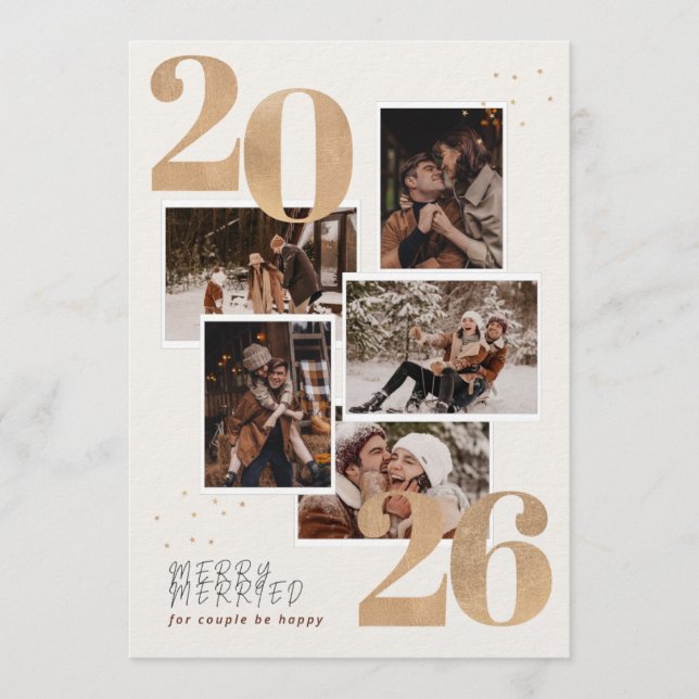 Convite Merry  Married Gold Foil Card (Frente)
