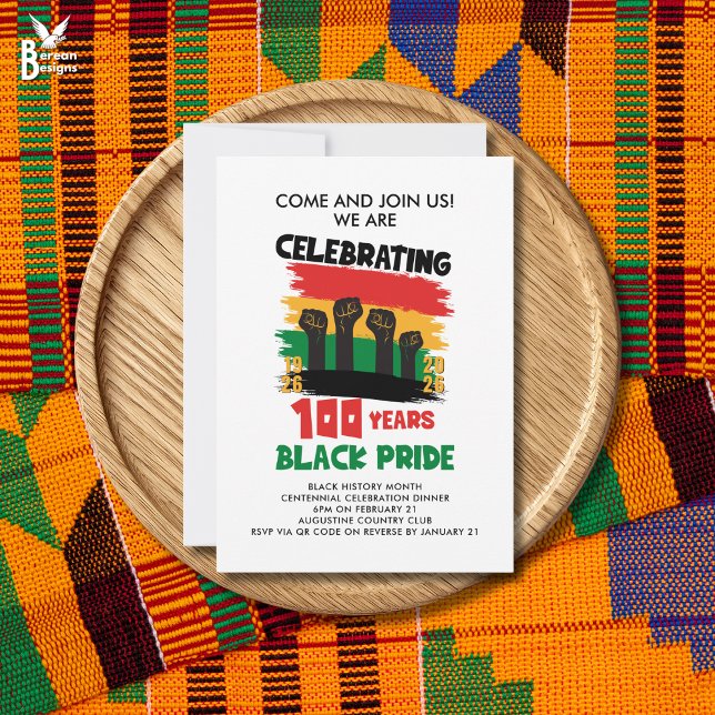 Convite MÊS DA HISTÓRIA NEGRA Centenário (Black History Month Centennial flat card invitation to celebrate 100 years of Black pride)