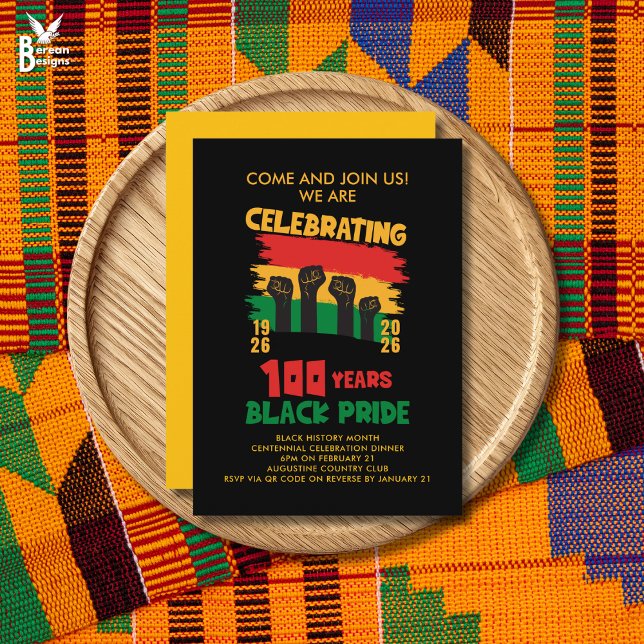 Convite MÊS DA HISTÓRIA NEGRA Centenário (Black History Month Centennial flat card invitation to celebrate 100 years of Black pride)