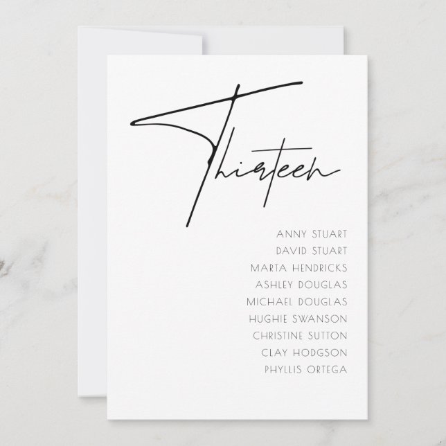 Convite Mesa 13 Modern Wedding Table Number modelo (Frente)