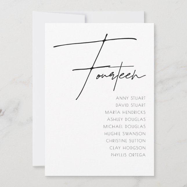 Convite Mesa 14 Modern Wedding Table Number modelo (Frente)