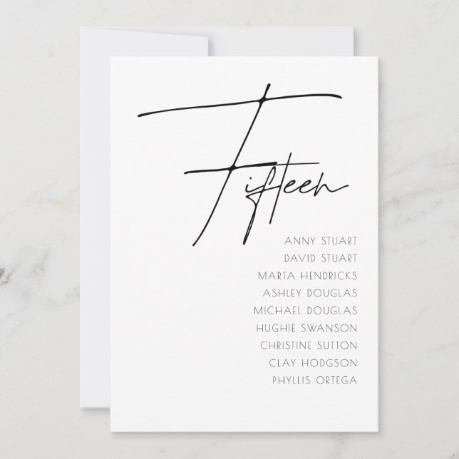 Convite Mesa 15 Modern Wedding Table Number modelo (Frente)