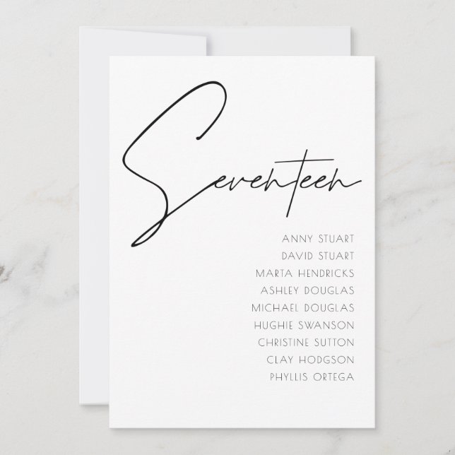 Convite Mesa 17 Modern Wedding Table Number modelo (Frente)