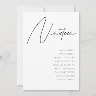 Convite Mesa 19 Modern Wedding Table Number modelo