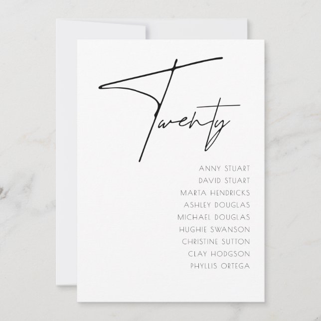 Convite Mesa 20 Modern Wedding Table Number modelo (Frente)