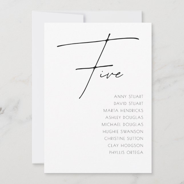 Convite Mesa 5 - Tabela Numérica Moderna de Casamento mode (Frente)