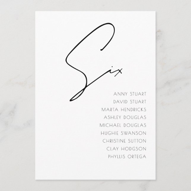 Convite Mesa 6 Número da Tabela de Casamento Moderno model (Frente)