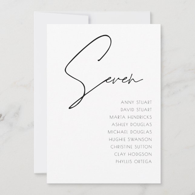 Convite Mesa 7 Número da Tabela de Casamento Moderno model (Frente)