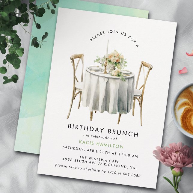 Convite Mesa de Aquarela | Cute Modern Birthday Brunch (Criador carregado)
