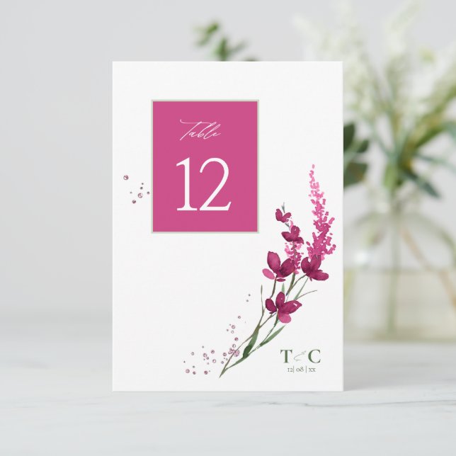 Convite Mesa de Casamento de Flor Selvagem n.o Fuchsia ID9 (Em pé/Frente)