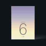 Convite Mesa de Casamento Gradiente de Humor Indigo Sunset<br><div class="desc">O pano de fundo de todas as peças neste conjunto minimalista de casamento é um gradiente de cores de índigo através do pêssego e amarelo pálido. A tabela de números de casamento mostrada aqui apresenta um layout moderno e elegante e fonte de sans serif contemporânea para acrescentar ao seu apelo....</div>