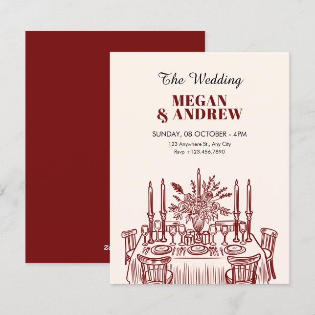Convite Mesa de jantar clássica Casamento (Frente/Verso)