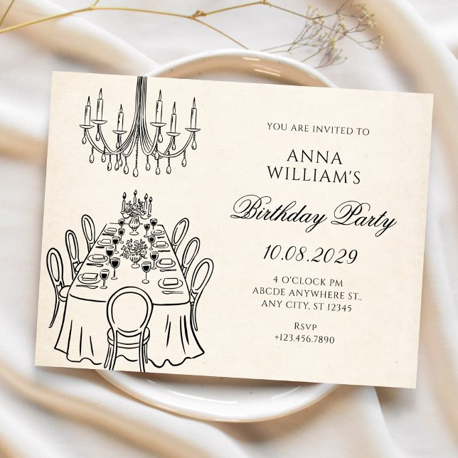 Convite Mesa de jantar de aniversário minimalista (Criador carregado)