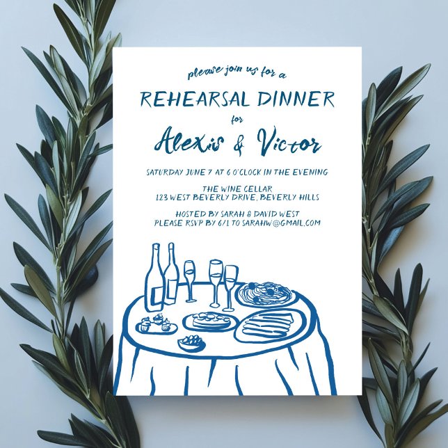 Convite Mesa de Janto Desenhado à Mão Personalizada (Whimsical Hand Drawn Rehearsal Dinner Table Custom Invitation
)