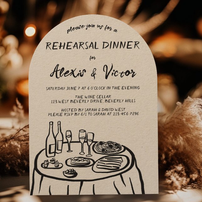 Convite Mesa de Janto Desenhado à Mão Personalizada (Whimsical Hand Drawn Rehearsal Dinner Table Custom Invitation
)