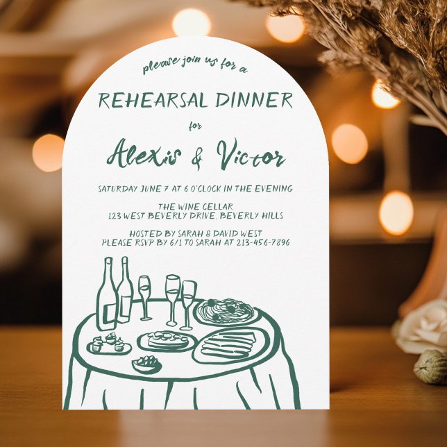 Convite Mesa de Janto Desenhado à Mão Personalizada (Whimsical Hand Drawn Rehearsal Dinner Table Custom Invitation
)