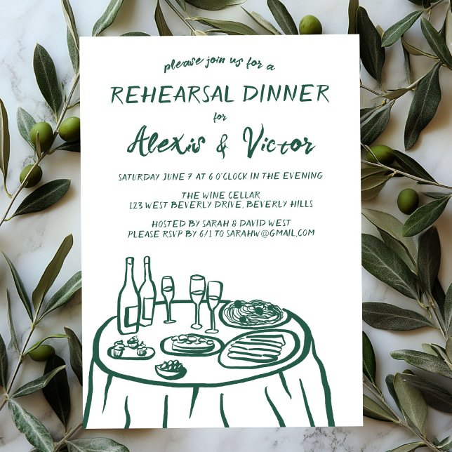 Convite Mesa de Janto Desenhado à Mão Personalizada (Whimsical Hand Drawn Rehearsal Dinner Table Custom Invitation
)