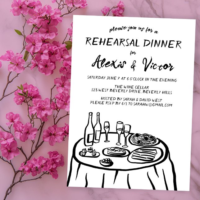 Convite Mesa de Janto Desenhado à Mão Personalizada (Whimsical Hand Drawn Rehearsal Dinner Table Custom Invitation
)