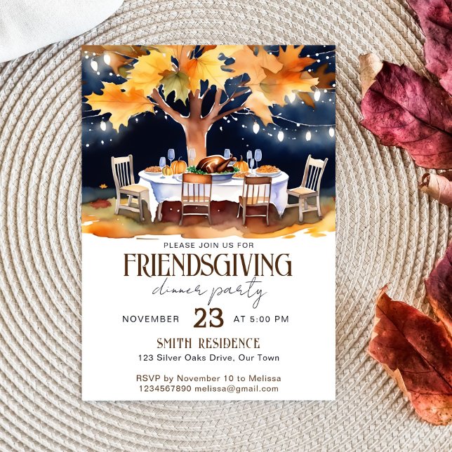 Convite Mesa de jardim de Ação de Graças em estrelas (Friendsgiving thanksgiving dinner party template invitation digital download under the stars table)