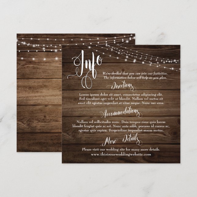 Convite Mesa de Madeira Marrom Rústico com Luzes, Roteiro  (Frente/Verso)