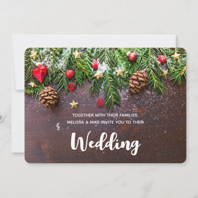 Convite Mesa de Natal Rústica com Casamento de Pinheiro e  (Frente)