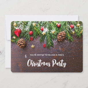 Convite Mesa de Natal Rústica com Pinheiro e Neve de Natal