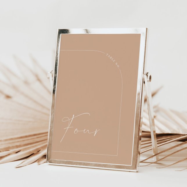 Convite Mesa Mínima Moderna do Arco Tan Quatro Número de T (Modern Minimalist Tan Arch Table Four Table Number)