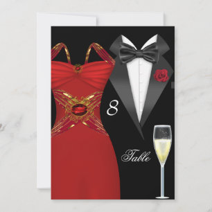 Convite Mesa Número 2 de Assento Tuxedo Vermelho Vestido