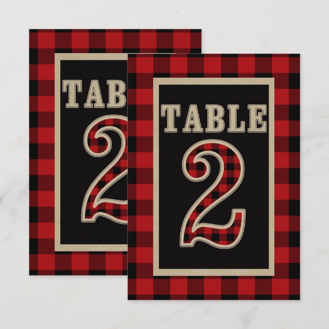 Convite Mesa Rústica Número 2 Xadrez Vermelho e Preto (Frente/Verso)
