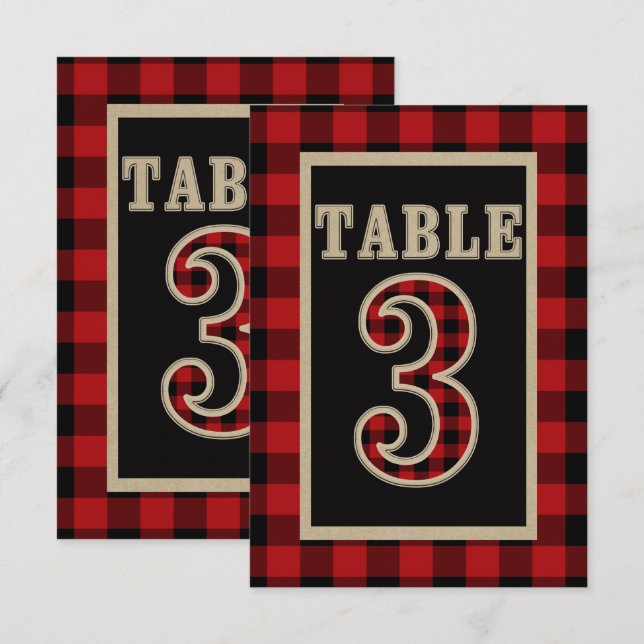 Convite Mesa Rústica Número 3 Xadrez Vermelho e Preto (Frente/Verso)