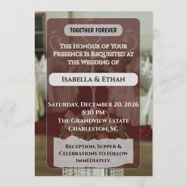 Convite Mesas de Recepção de Rosas Brancas Elegantes Casam (Frente)