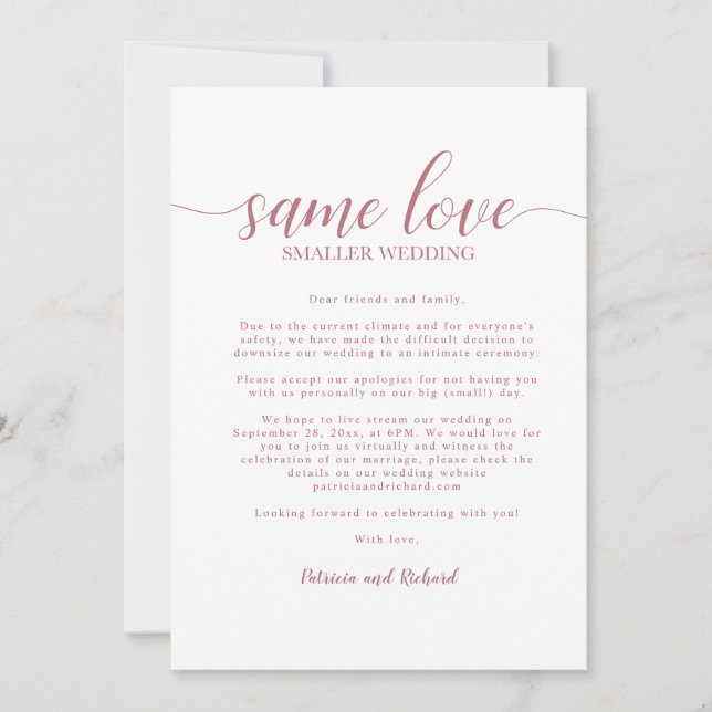 Convite Mesmo Amor Casamento Downsizing Dourado Rosa (Frente)