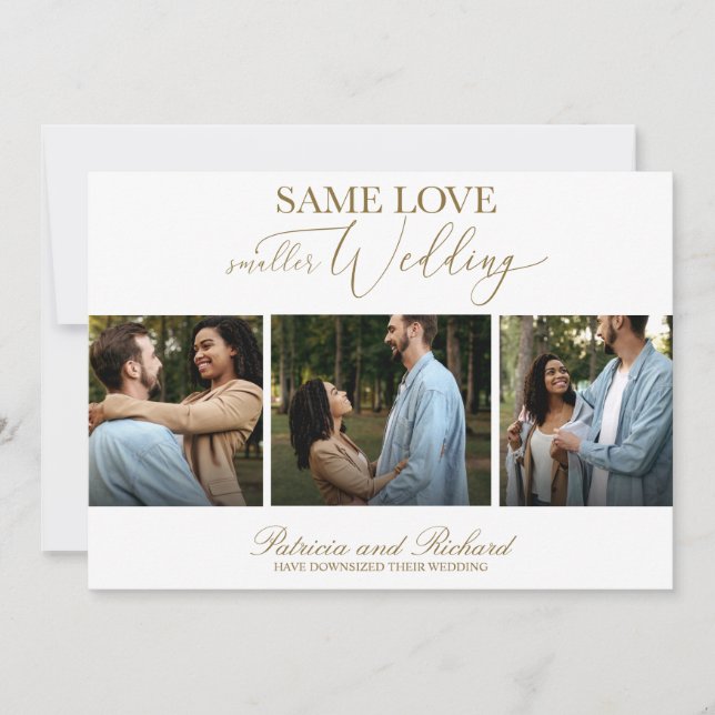 Convite Mesmo Amor Reduzir Casamento 3 Foto Simples Elegan (Frente)
