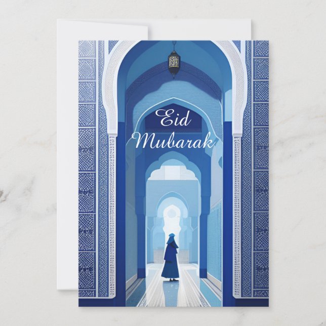 Convite Mesquita azul-mosaico marroquina Eid Mubarak paz (Frente)