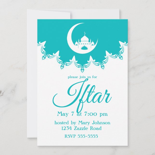 Convite Mesquita Branca em Crescent Moon Ramadan Iftar (Frente)