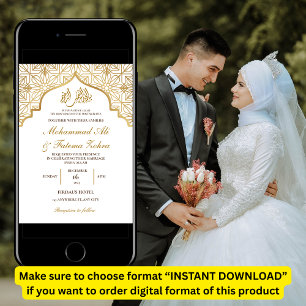Convite Mesquita de Ouro Elegância Casamento Muçulmano Nik