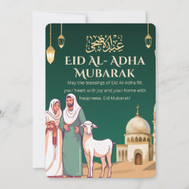 Convite Mesquita Green Gold Ovelha Eid Al-Adha Mubarak