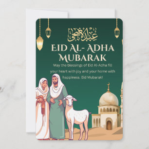 Convite Mesquita Green Gold Ovelha Eid Al-Adha Mubarak