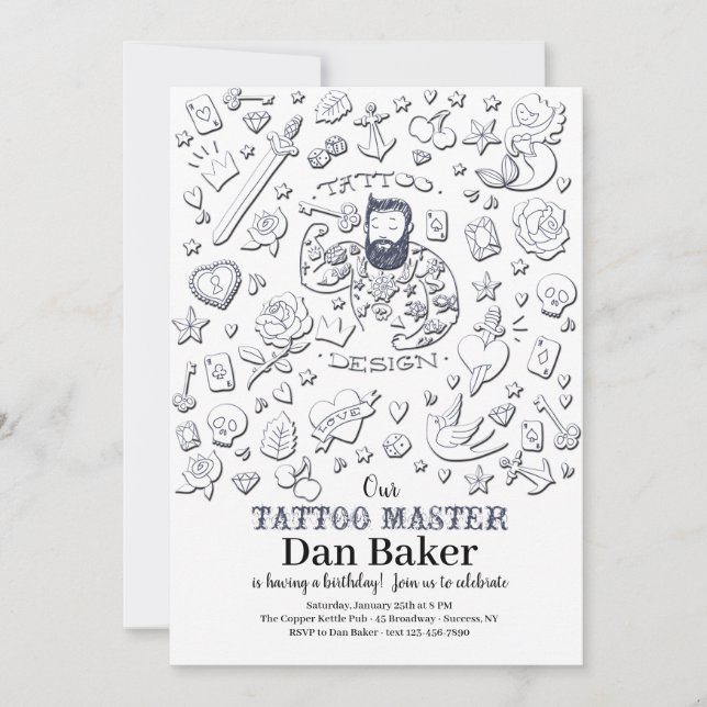 Convite mestre do aniversário do tatuagem (Frente)