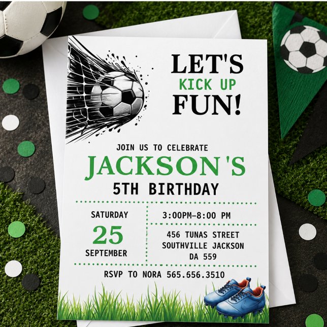 Convite Meta! Festa de 5 anos de Futebol (Goal! Soccer 5th Birthday Party Invitation)