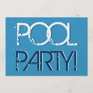 Convite Metálico Azul de Piscina de Aniversário Premium