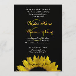 Convite Metálico de Casamento de Girassol Preto Amarelo