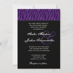 Convite Metálico de Casamento de Impressão de Zebra Roxo
