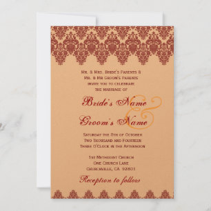 Convite Metálico Dourado de Casamento tema damasco de ren