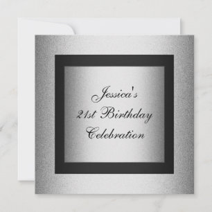 Convite Metálico Elegante aniversário de 21 anos preto e