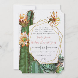 Convite Metálico Geométrico Dourado Suculto do Cacto do De