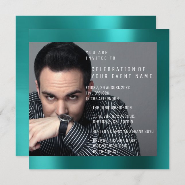 Convite Metálico VIP Verde Verde de Festa de aniversário d (Frente/Verso)