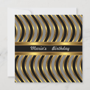 Convite Metalizado Dourado Preto Aniversário